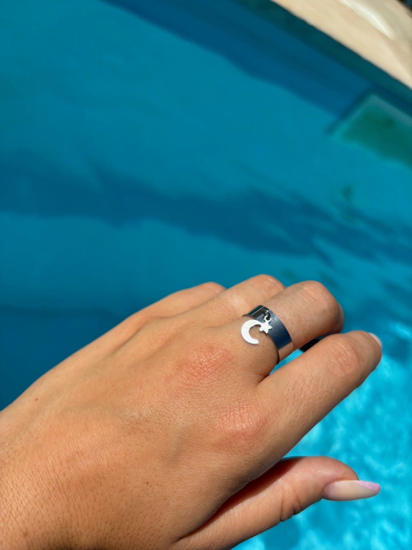 Bague breloque ajustable - Lune étoilé