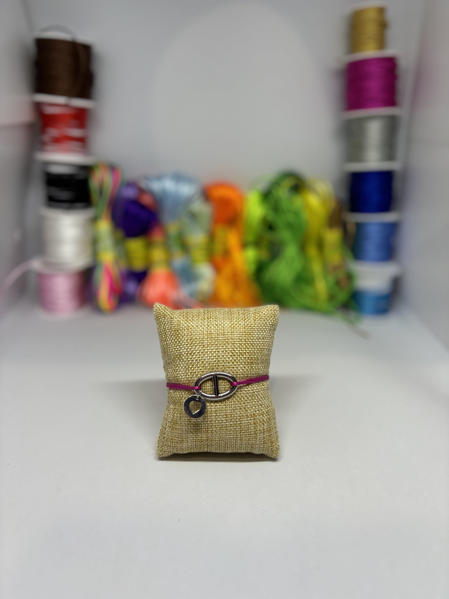 Bracelet cordon ajustable grande maille coeur vide
