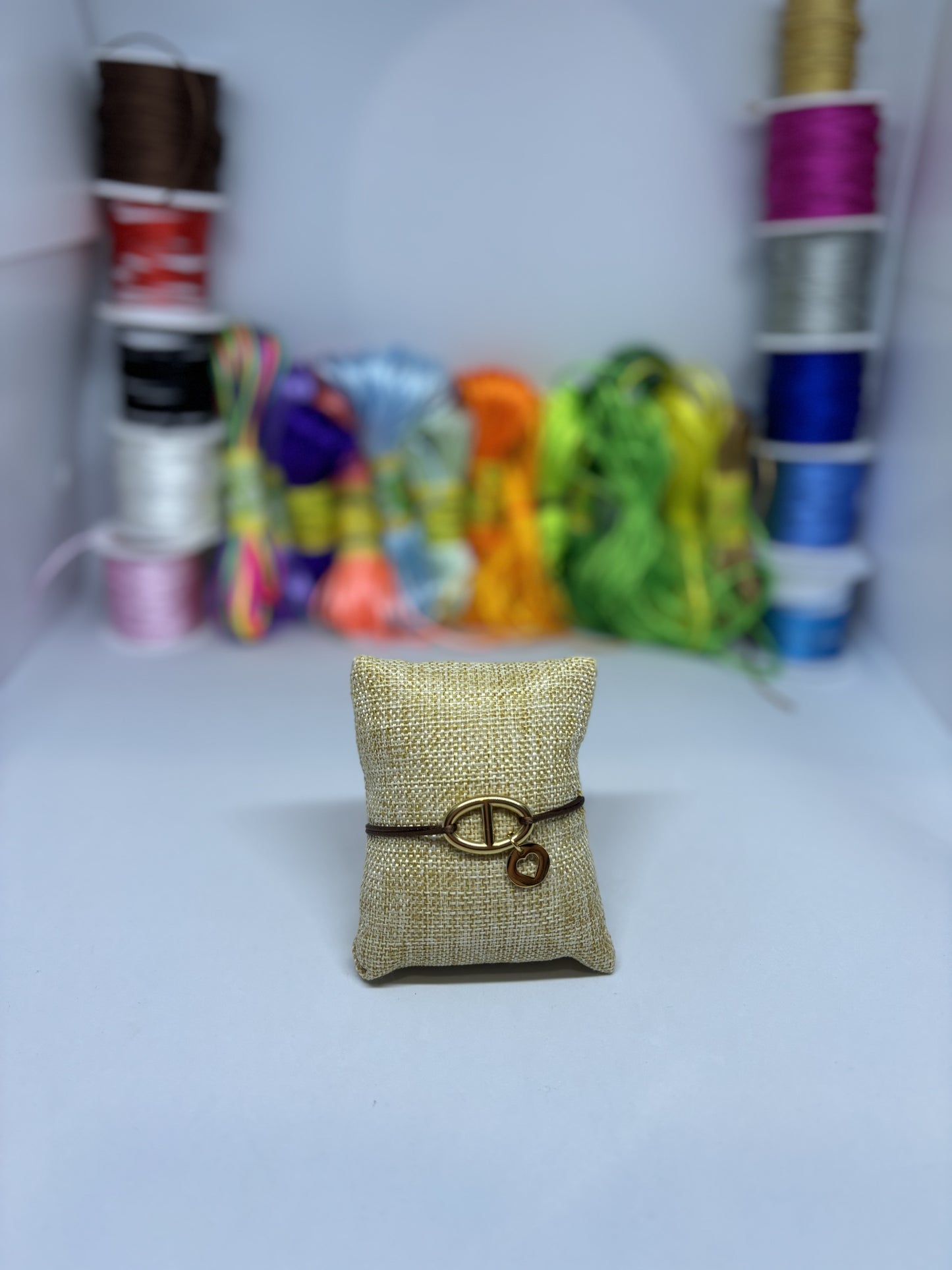 Bracelet cordon ajustable grande maille coeur vide
