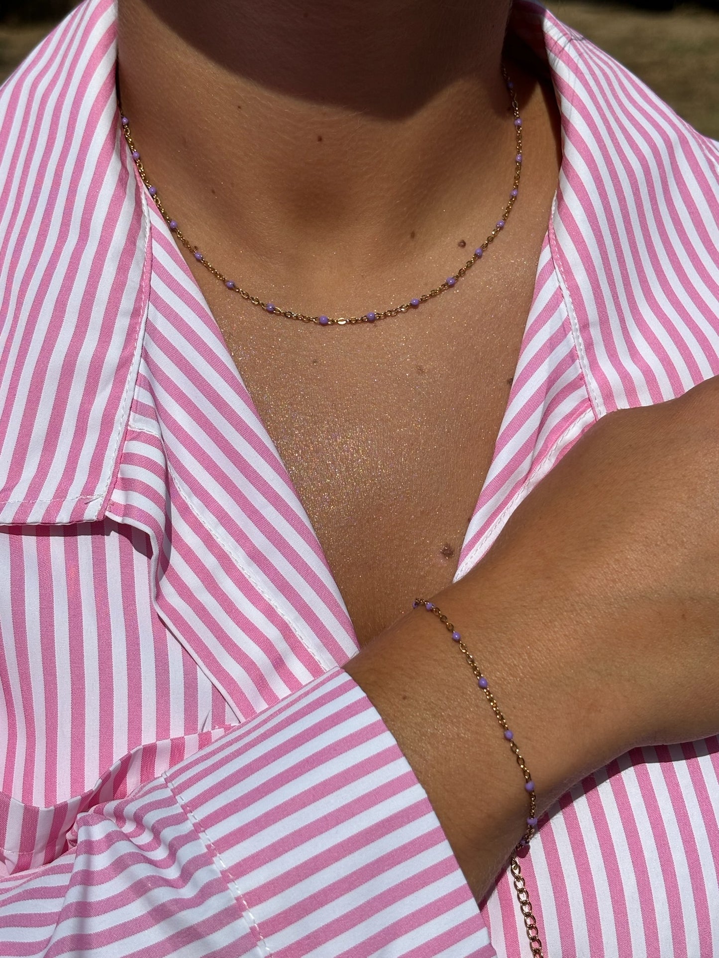 Ensemble chaîne perlé violet