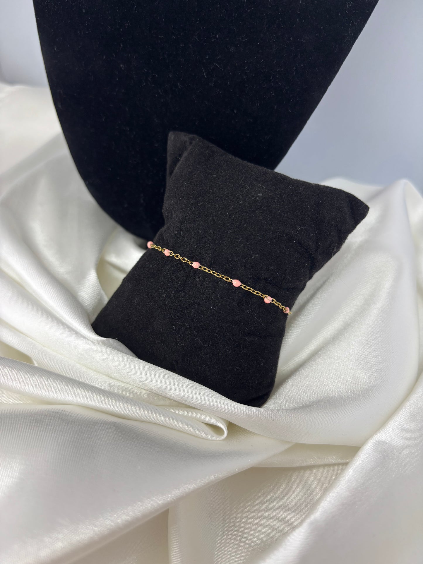 Ensemble chaîne perlé rose