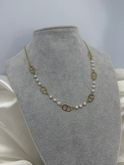 Collier maille perle blanche