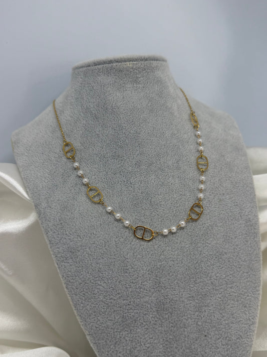 Collier maille perle blanche