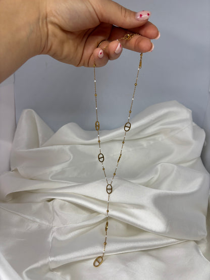 Collier Y maille perlé