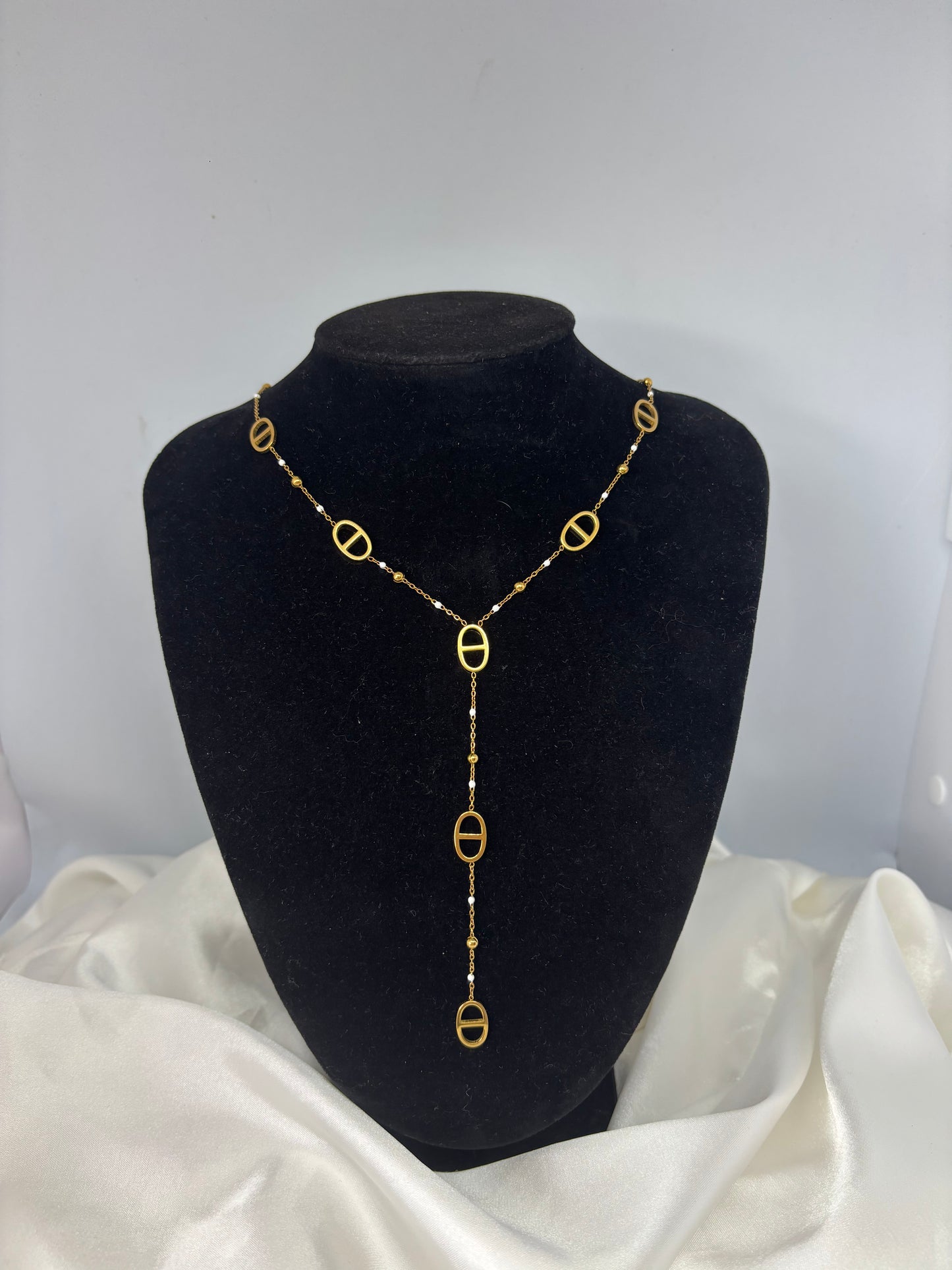 Collier Y maille perlé