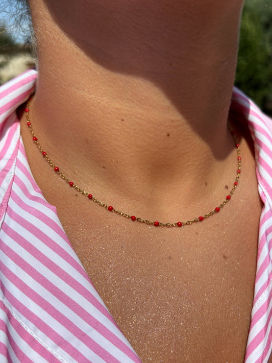 Collier perlé rouge