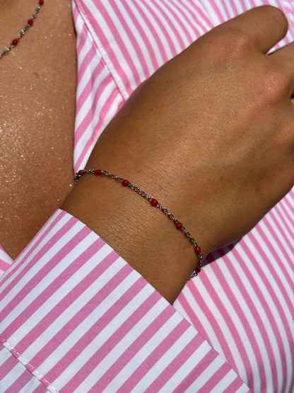 Bracelet perlé rouge